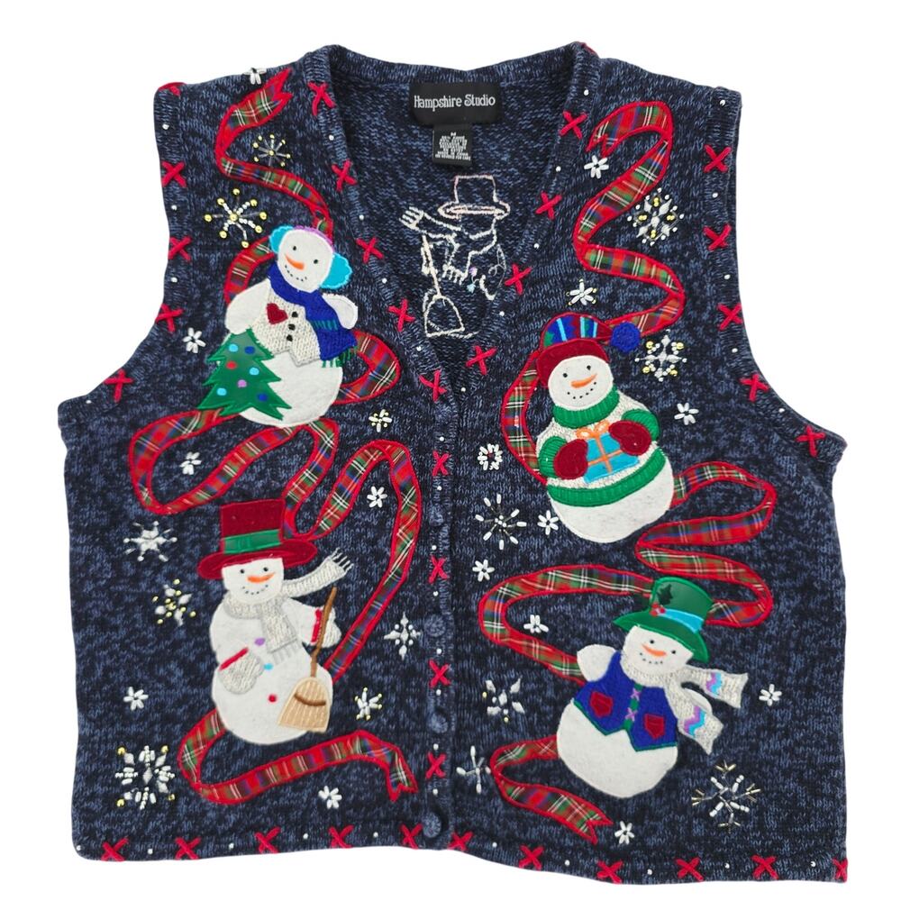 Vintage Grandmacore Christmas Sweater Vest Blue M